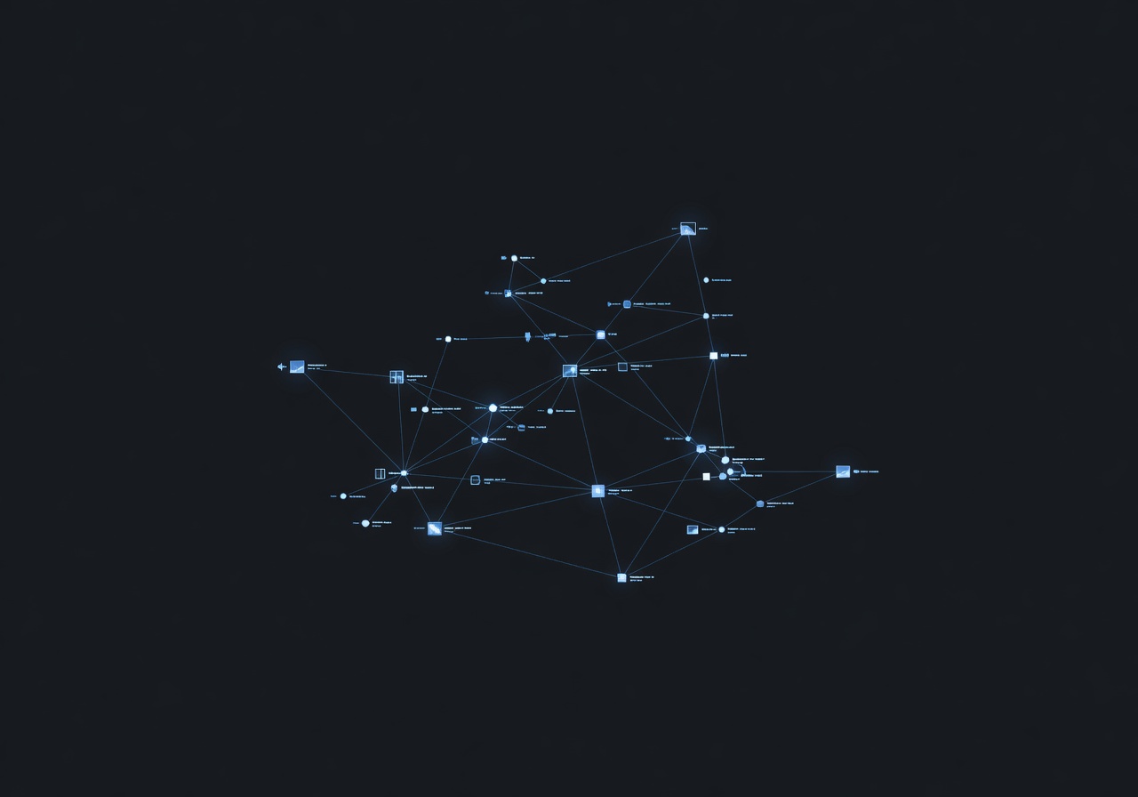 Digital evidence board interface with minimal dark aesthetic and connected data points